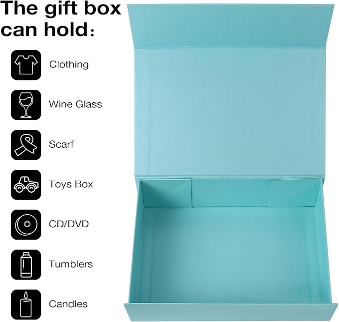Aimyoo Blue Collapsible Gift Box with Magnetic Closure Lids 10.5x7x3 in, Bridesmaid Groomsmen Proposal Box, Medium Rectangle Box for Present Graduation Storage 3 Pack