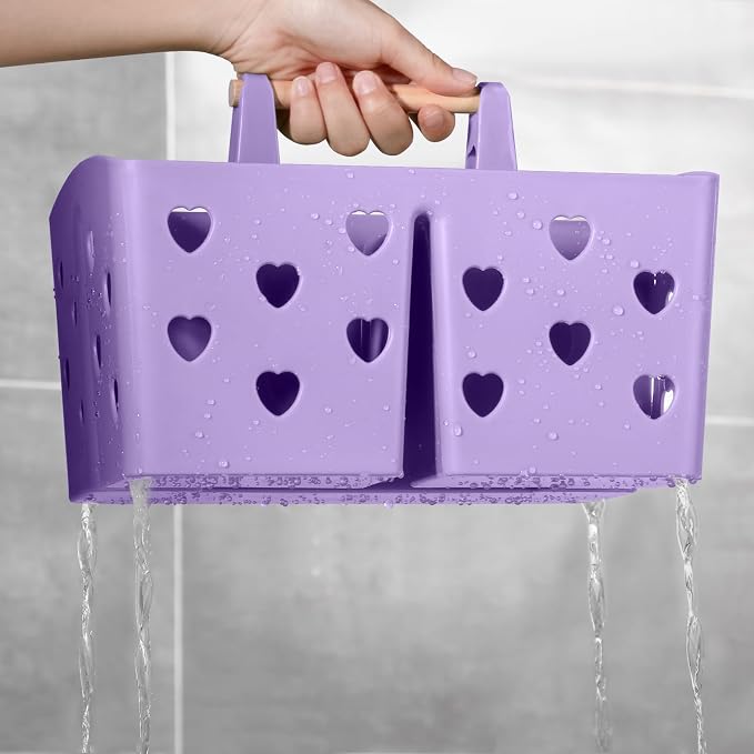 Portable Shower Caddy Plastic Shower Basket Organizer with Handle, Purple | Divided Bathroom Caddy Storage Cleanning Caddy Tote for College, Dorm Room, Kitchen