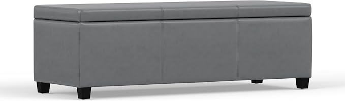 SIMPLIHOME Avalon Storage Ottoman Bench - 48" Wide x 16" High Upholstered Vegan Leather Rectangular Lift-Top Ottoman in Stone Grey, Contemporary Storage Bench for Living Room with High-Density Foam