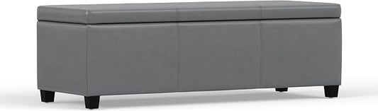 SIMPLIHOME Avalon Storage Ottoman Bench - 48" Wide x 16" High Upholstered Vegan Leather Rectangular Lift-Top Ottoman in Stone Grey, Contemporary Storage Bench for Living Room with High-Density Foam