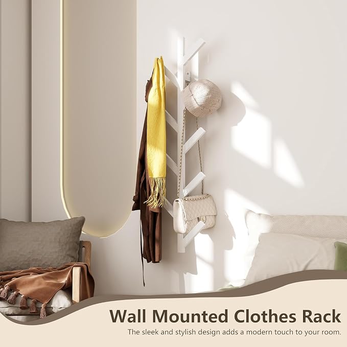 Vlush 2Pack Wall Mounted Coat Rack - 9 Hooks, Modern Metal Design, for Hats, Coats and Bags - Suitable for Entryways and Bedrooms - White (37.9" Height)