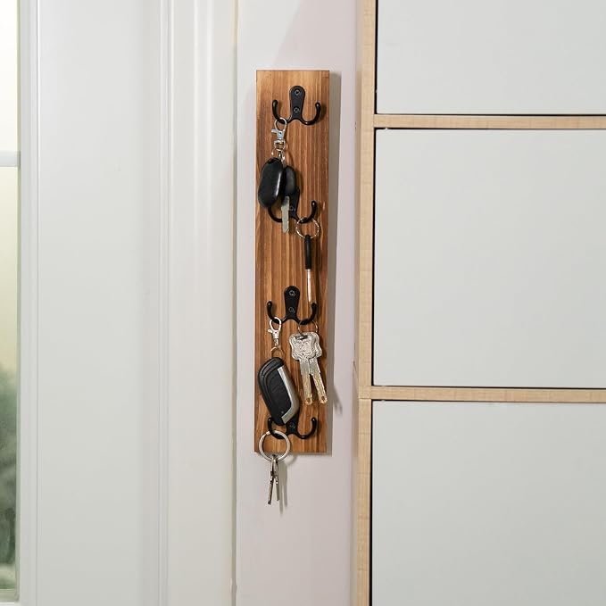 Yohsnor Key Holder Wall Mounted,Vertical Design Brown Key Rack with Hooks | Wall Mount Key Rack Organizer for Laundry Room,Decorative Key Holder - Ideal Space-Saving Storage Solution for Keys,Wallets