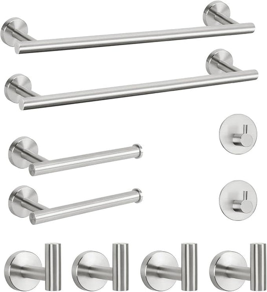 NearMoon Bathroom Hardware Set SUS 304 Thicken Stainless Steel-Towel Bar Set Include 16" Towel Rod, Toilet Paper Holder, Multifunctional Hooks Bathroom Accessories (Brushed Nickel, 10 Pcs)