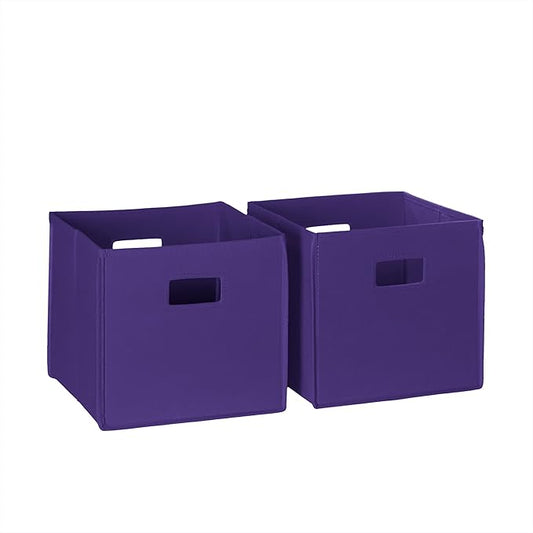 RiverRidge Folding Storage Bins - 2-pack of 10in Tall Dark Purple Cubes | Fabric Bins, Set of 2 Storage Cubes, Cut-out Handles, Playroom Closet Organizer, Collapsible Cubby with Bottom Board Insert