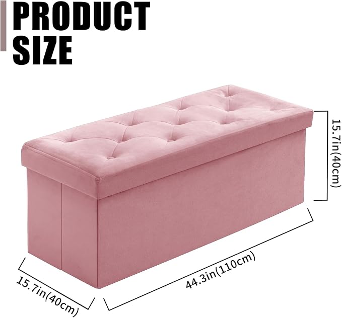 BRIAN & DANY 43 Inches Folding Storage Ottoman Bench, Velvet Ottoman with Storage for Living Room, Bedroom, Entryway, Ottoman Foot Rest, End of Bed Bench (Dusty Pink)
