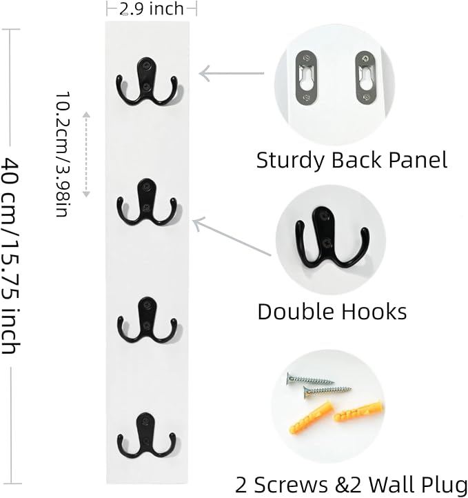 Vertical Key Holder for Wall Mounted Vertical Wooden Key Rack Organizer with Hooks-Space-Saving Key Rack for Apartment, Dorm, RV, Leash & Coat Hanger (White)