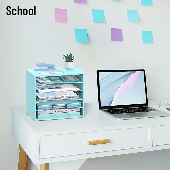 5-Tier Paper Organizer for Desk, Adjustable Mail Organizer, Blue | 5-Tier Paper Organizer and Mail Organizer for Desk with Adjustable Shelves for Letter Size Files Folders and Office Supplies