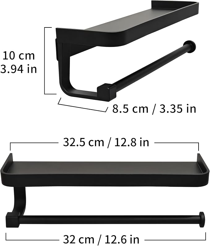 JOOM Hand Towel Holder for Bathroom -Paper Towel Holder Wall Mount - for Bathroom Black Paper Towel Holder with Shelf -Kitchen Towel Holder Black