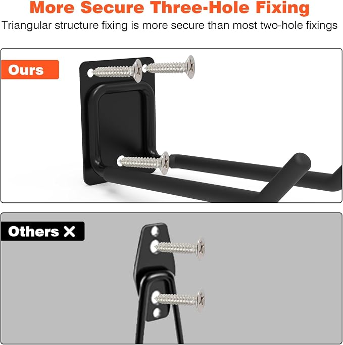 6 Pack 7.8 Inch Heavy Duty Garage Hooks, Ladders Storage Wall Mount Hanger | Non Slip & Anti-Rust Coated Steel Utility Hooks | Tool Organizer for Tires Bikes Shed Chair Ladder Ski and Power Tools