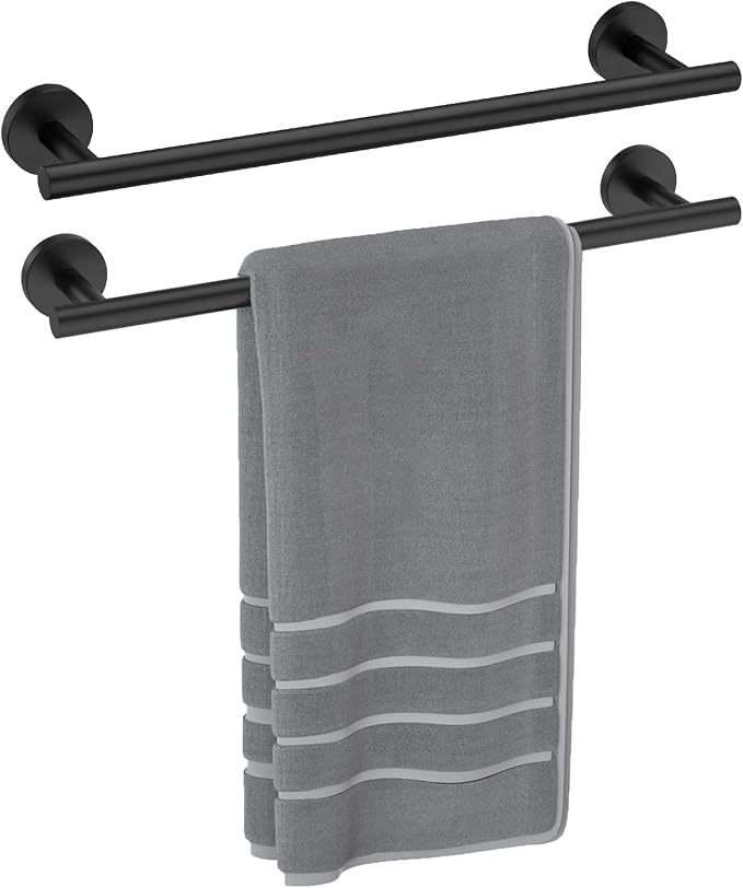 Luxbaro 2 Pack 18 Inch Matte Black Towel Bar, Thicken, Total Length 20-Inch | Towel Rack for Bathroom Wall, SUS304 Stainless Steel Towel Rod, Modern Home Decor