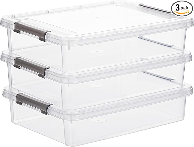 Citylife 3 PCS Plastic Storage Bins with Latching Lids Portable Project Case Clear File Box Stackable Storage Containers for Organizing A4 Paper, Photo, Document, Scrapbook