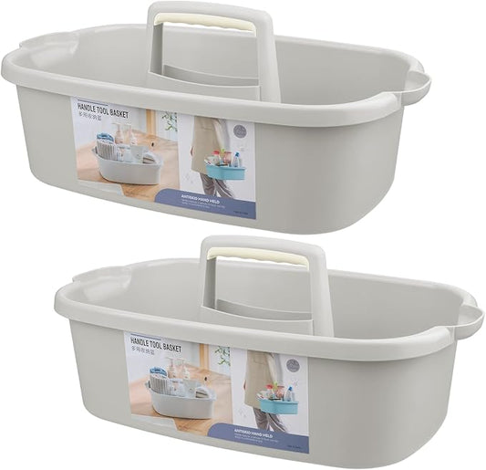 Large Cleaning Supplies Caddy Portable Shower Caddy Basket Light Gray 2Pk | Sturdy Supply Organizer with Handle Plastic Bucket Tool Storage for Bathroom Bedroom Kitchen Garden College Dorm Essentials
