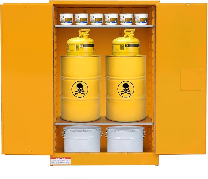 Flammable Storage Cabinet 43" x 18" x 65", 45 Gallon Galvanized Steel Flammable Liquid Storage Locker with 2 Adjustable Shelves & Manual-Close Doors, OSHA Compliant Industrial Hazardous Storage