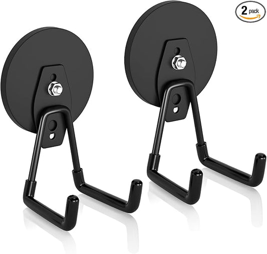 ENUODA Strong Magnetic Hooks Heavy Duty, 25lbs Magnet Tool Holder Garage Storage Hooks for Hanging Yard Tools Extension Cord Hose Power Tools Locker Container Outdoor Indoor, 2 Pack
