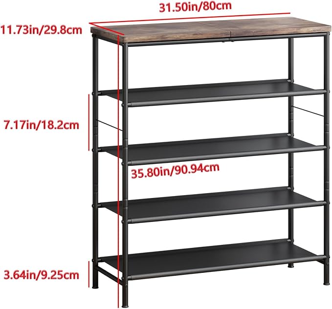 INGIORDAR 5 Tier Shoe Rack Storage Organizer Shelf Top with MDF Board | Space-Saving,with 3 Layer Fabric,stores 20+Pairs of Shoes for Closet,Entryway,Bedroom,Living Room Garage,Black+Rustic Brown