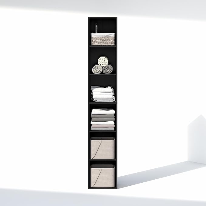 Furinno Cubicle 6-Tier Closet Organizers and Storage, Closet Organizer, Open Shelf Closet Storage, 21.1" W, for Wardrobe, Bedroom, Living Room, Blackwood