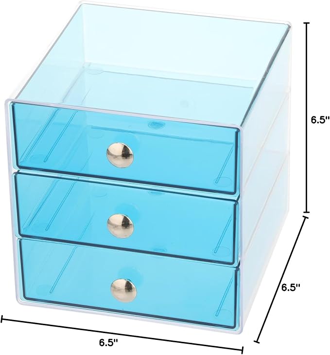 iDesign 3-Drawer Vanity Organizer, Aqua, 6.5" x 6.5" x 6.5" | BPA-Free Plastic