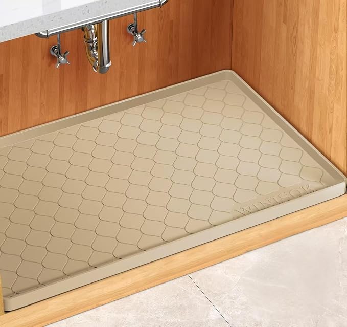 Winisok Waterproof Under Sink Mat 40" x 22", Silicone Mat, Beige | Raised Edge Traps Spills & Leaks, Shelf Liner, Cabinet Protector, for Kitchen, Bathroom, Boots, Pets, Home Essentials