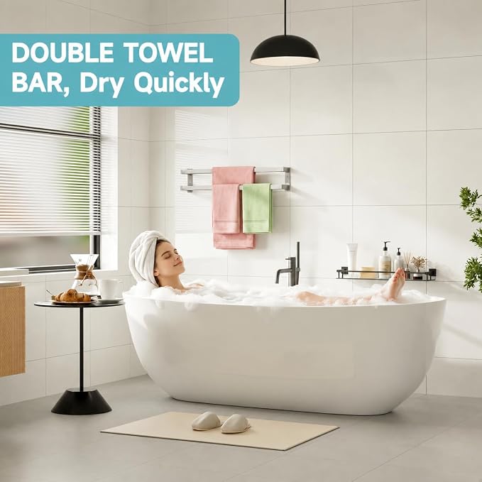 Alise Double Towel Bar, 32" Double Towel Racks for Bathroom, Brushed Nickel | Bathroom Towel Rack Wall Mounted, 3.54" Wide Faster Drying, Ladder Design, SUS304 Stainless Steel
