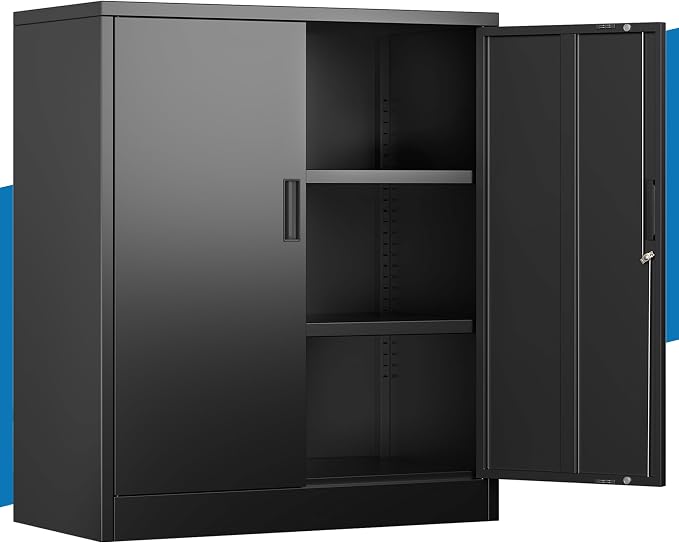 Metal Storage Cabinet, 36" Locking Cabinet with Adjustable Shelves for Garage, Office (Black)