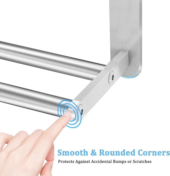 3 Tier Towel Racks for Bathroom Wall Mounted, 32 inch Bathroom Shelf with Towel Bar, Brushed Nickel Shelves for Towels, Stainless Steel Modern Silver Multi Holder