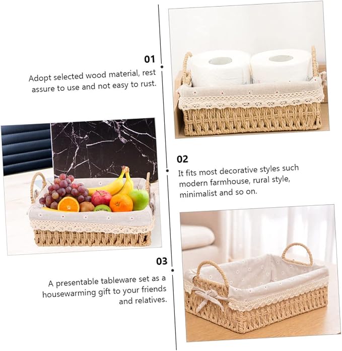 PRETYZOOM Hand-Woven Storage Basket Iron Frame Decorative Organizer for Snacks and Miscellaneous Items Portable Woven Bin for Home and Garden