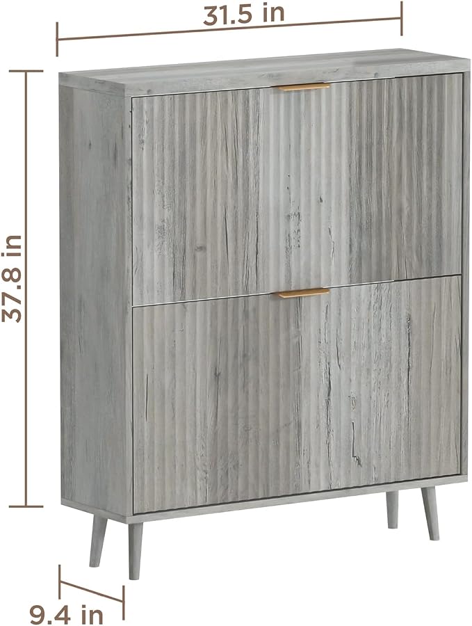 Shoe Cabinet Storage,Modern Freestanding Organizer with 2 Flip Drawers,Narrow Shoe Rack Cabinet for Entryway,Grey
