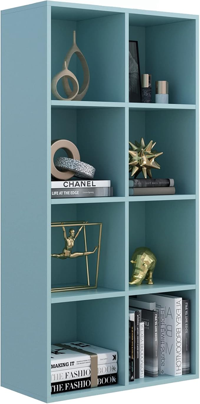 OSCHF 8-Cube Storage Shelf Bookcase, Light Blue | Wooden 4-Tier Open Bookshelf, Fits 11×11" Bins, Vertical or Horizontal Use, Full Back Panels, For Home Office