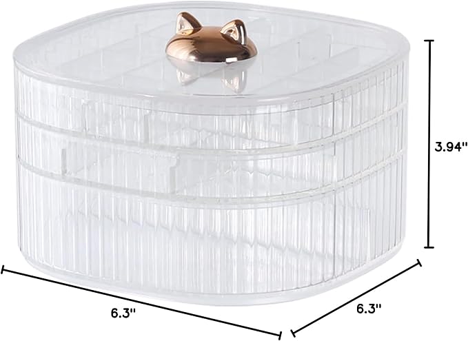 HALAFE Jewelry Box, 3-Layer Acrylic Jewelry Organizer with Cat Shape Handle, Clear Jewelry Boxes for Women Girls, Make up Organizer, Jewelry Storage Holder (Clear, Cat)