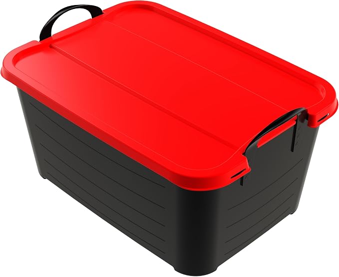 Life Story 6 Pack Heavy Duty Stackable Storage Bin, 55 Quart Home Organizer, Versatile Lightweight Locking Bins with Carrying Handles, Black/Red