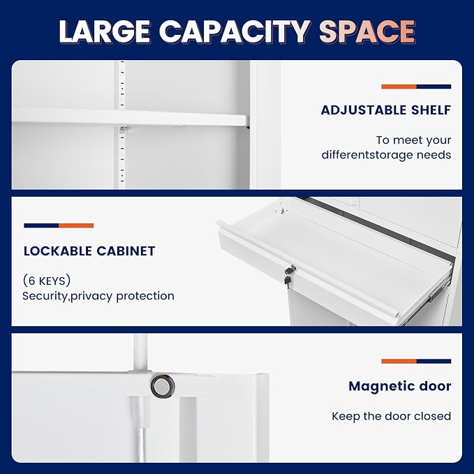 Yizosh Metal Garage Storage Cabinet with Locking Doors and Adjustable Shelves, 71" Tool Storage Cabinet with 1 Drawer for Garage,Office,Warehouse (White)