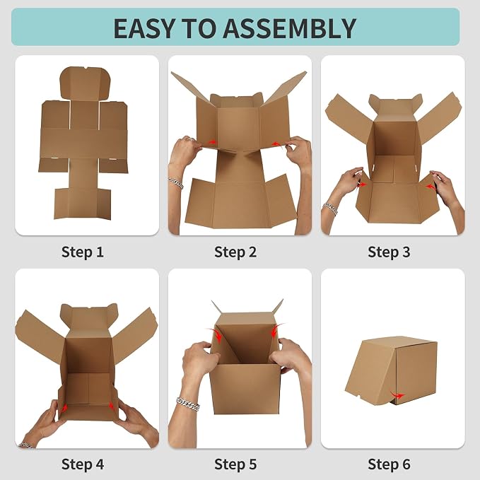 CRUGLA 8x8x8 Shipping Boxes, 15 Pack Brown Kraft Folding Mailer Boxes, 3-Ply Corrugated Cardboard Cube Box Mailers for Small Business Packaging, Mailing & Gifts