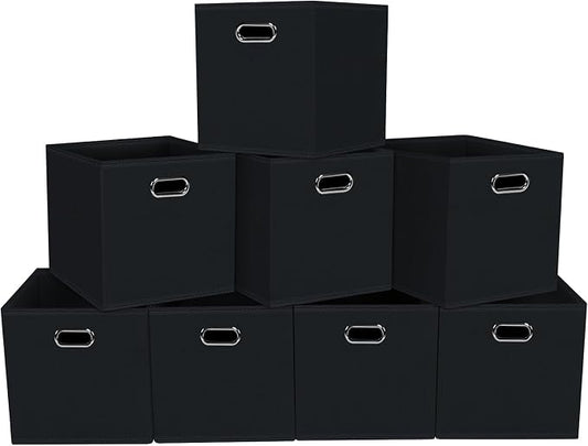 Fabric storage bins Cubes, Fabric Cube Organizer with Handle, Foldable Cube Bins for Cloth or Accessary Storage, 11x11x11, Set of 8, (Black)