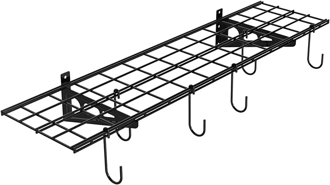 FLEXIMOUNTS 1-Pack 1x4 ft Garage Wall Shelving, Include 6 Bike Hooks, Black | Wall Shelf Garage Organization System w/Bike Hangers, Storage Rack, Floating Shelves, 150 lbs Weight Capacity, Classic Series