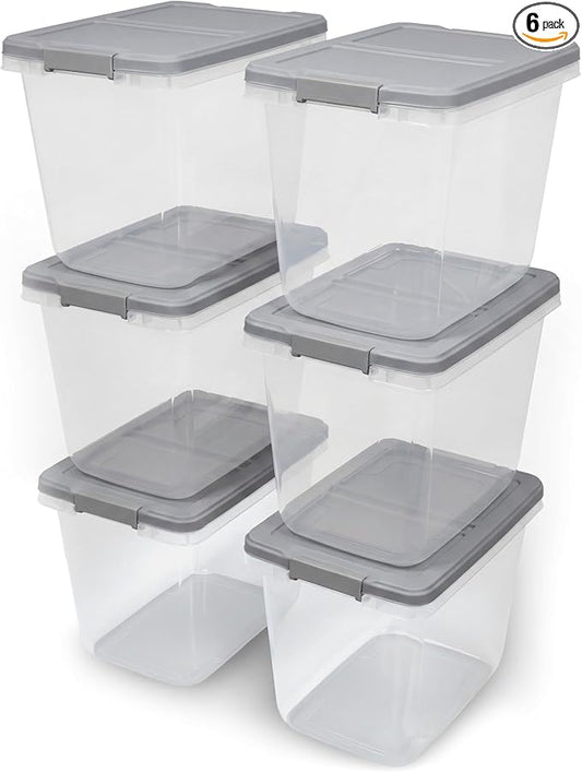 Home Logic 29 Qt Latched Storage Bin with Lid, Stackable Plastic Storage Container, Organizer for Home, Office & Classroom, 6 Pack, Gray