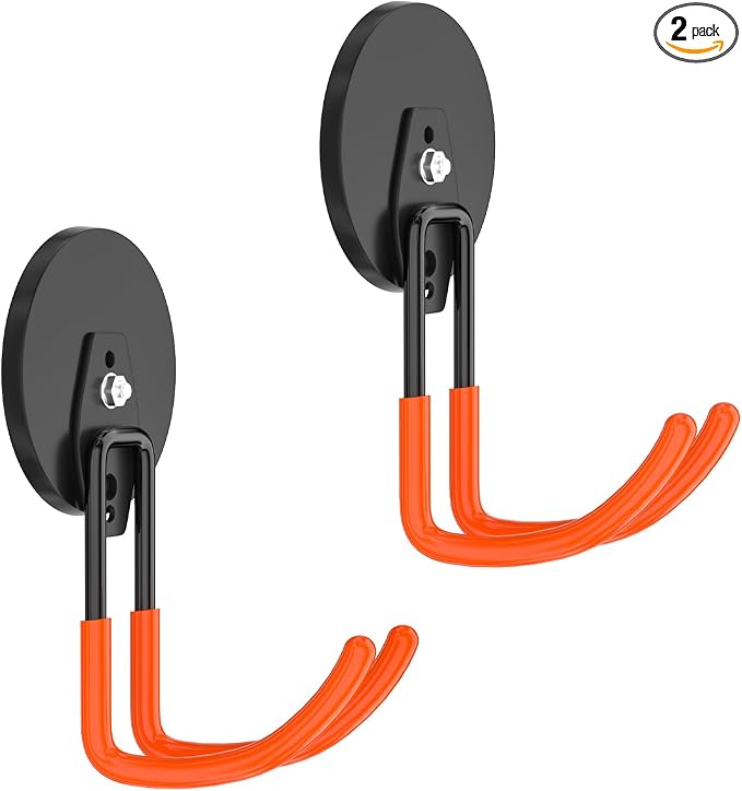 ENUODA Magnetic Hooks Heavy Duty Magnet with Hooks, Large Magnetic Tool Holder for Garage Organization Tool Chest, Shed, Container, Ladder, Broom, Shovel, Hose, Extension Cord, 2PCS