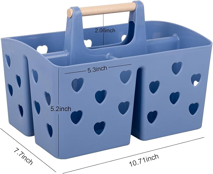 Portable Shower Caddy Plastic Shower Basket Organizer with Handle Dark Blue | Divided Bathroom Caddy Storage Cleanning Caddy Tote for College, Dorm Room, Kitchen