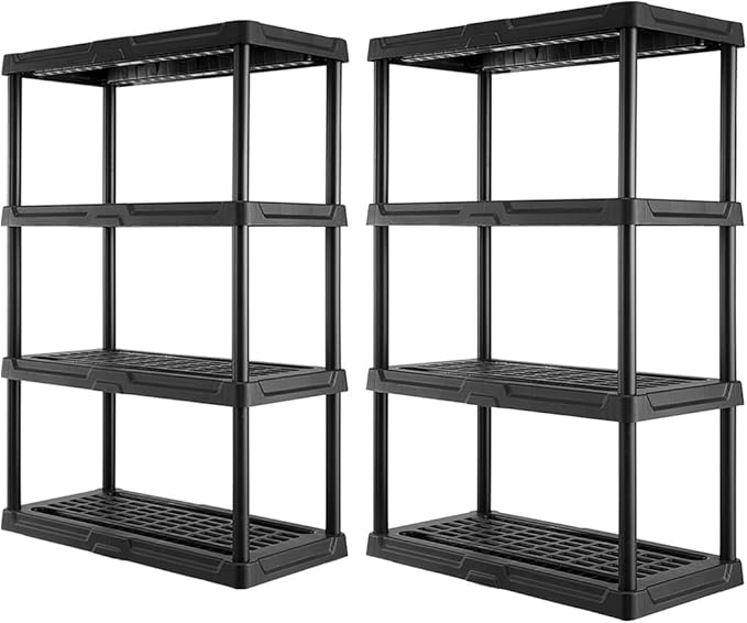 CENTREX 4-Tier Heavy Duty Plastic Storage Shelves for Garage, 2 Pack | Utility racks for garage, pantry, or closet organization, Easy assembly, 4 tier at 150lb/shelf, 53"H x 36"W x 18"D