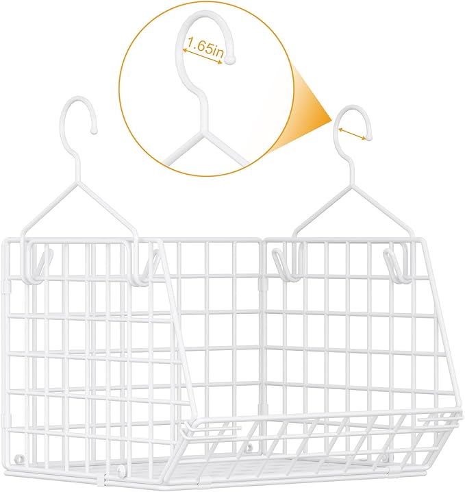 7 Tier Hanging Closet Organizer and Storage, Foldable Wire Closet Shelving with 4 Large Hooks+5 S Hooks,Hanging Basket for Clothes Sweaters Shoes Handbags,Wardrobe Kitchen Laundry Room-White