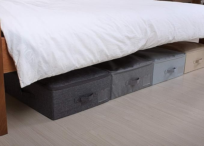 2pcs Rigid Underbed Zip Lid Storage Boxes, Clothes, Blankets Organizer Bins | under the bed/ couch/shelves/closet use, clothing shoes organizer, dustproof, 27.5*15.7*7", 3-side zip lid,folding design