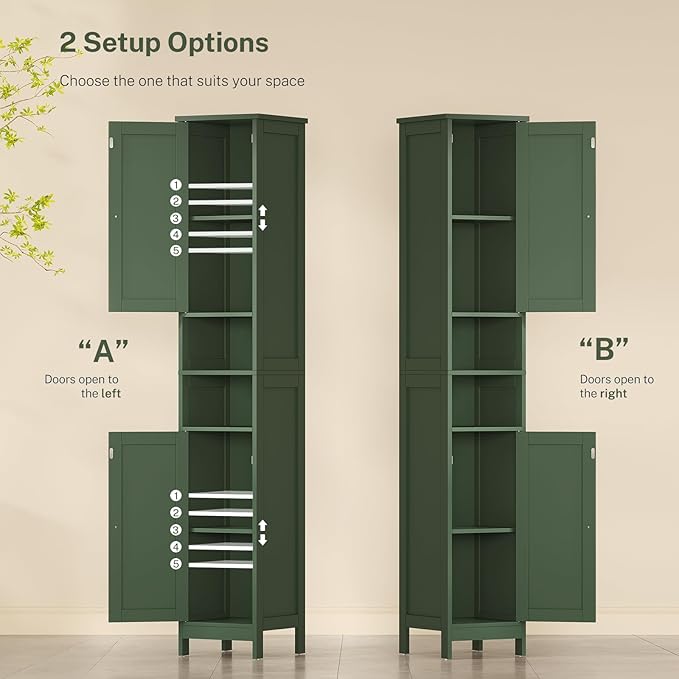 67" Tall Bathroom Cabinet with Adjustable Shelves and Doors, Narrow Bathroom Storage Cabinet for Small Space, Living Room, Entryway, Kitchen, Green