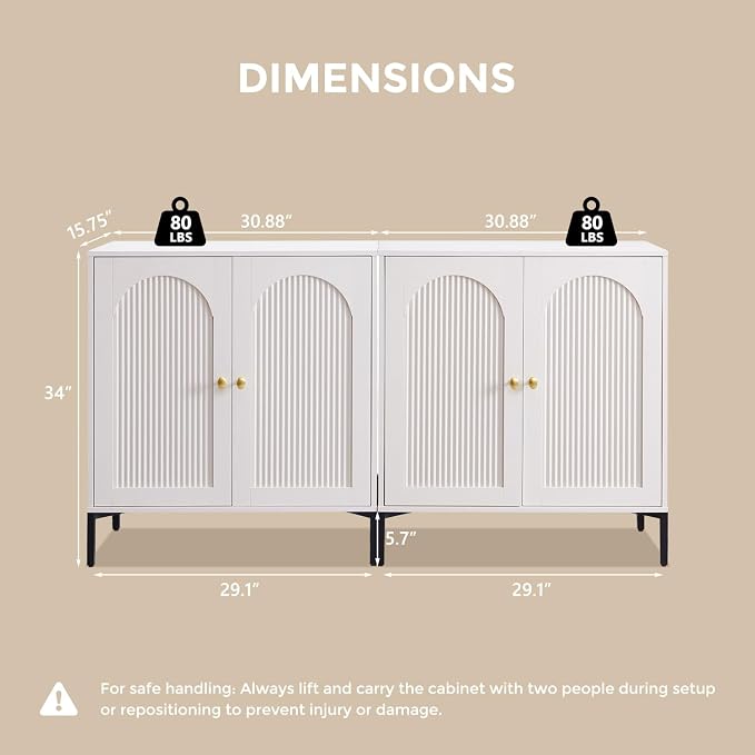 IFGET 123.5" W Modern Arched Sideboard Buffet Cabinet with Storage, White | Fluted Arch Sideboard Cabinet w/Adjustable Shelves, Wooden Modular Kitchen Cabinet for Dining& Living Room, Entryway