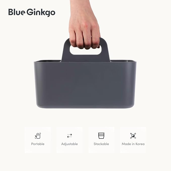 BLUE GINKGO Stackable Organizer Caddy, Rectangle, Dark Grey, Made in Korea | Portable. Adjustable. Home, Office & School Storage.