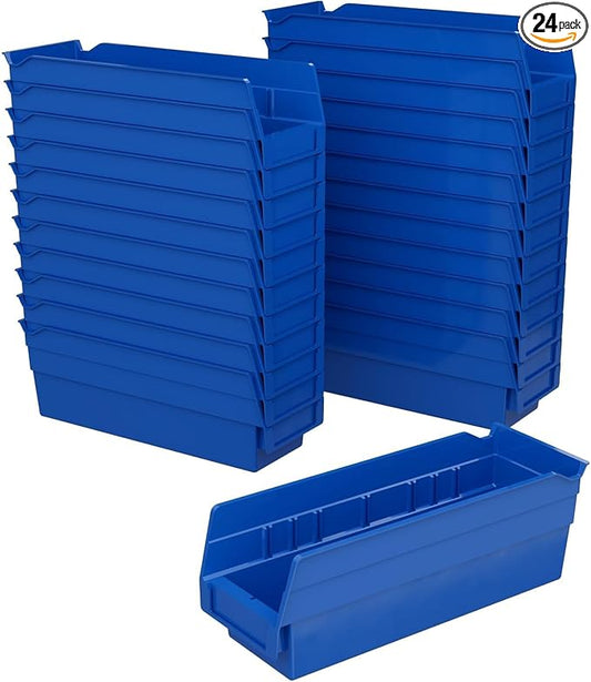 Akro-Mils 30120 Heavy Duty Plastic Shelf Bins, 12"x 4"x 4", Blue, 24-Pack | Heavy Duty Nesting Storage Bins for Garage, Closet, Refrigerator, Kitchen, Cabinet, Drawer Organization, Pantry Organization