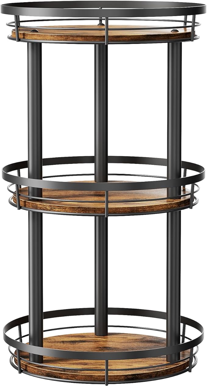 LAMU 10'' Wood Lazy Susan Spice Rack Organizer, 3 Tier Spice Organization for Cabinet, Countertop, Kitchen, Table Top, Pantry, Condiment and Seasoning Rack Organizer