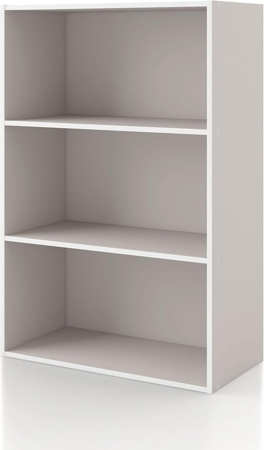 Homes: Inside + Out Apexa 3-Tier Cube Storage Organizer Shelves, Stackable Wood Bookcase Fits Cubby Bins for Organization, Dorm Teen Room Decor & Home Office, Taupe Grey