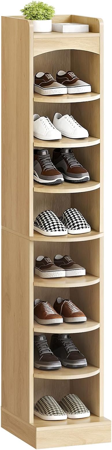 9-Tier Tall Shoe Rack, Wooden Shoe Storage Organizer, Narrow Shoe Cabinet with Removable Shelves for Small Spaces, Holds 9 Pairs of Shoes, for Entrance, Hallway, Natural SS02NL