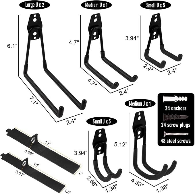 Garage Hooks Heavy Duty 14 Pack, Steel Garage Storage Hooks, Tool Hangers for Garage Wall Utility Wall Mount Garage Hooks and Hangers with Anti-slip Coating for Garden Tools, Ladders, Bulky Items