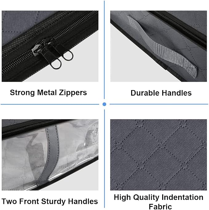 Under Bed Storage Containers, 4-Pack Large Capacity Underbed Storage Bags Organizer, Thick Fabric Storage Bins with Clear Window and Handles for Blanket, Comforter, Bedding, Clothes, Gray