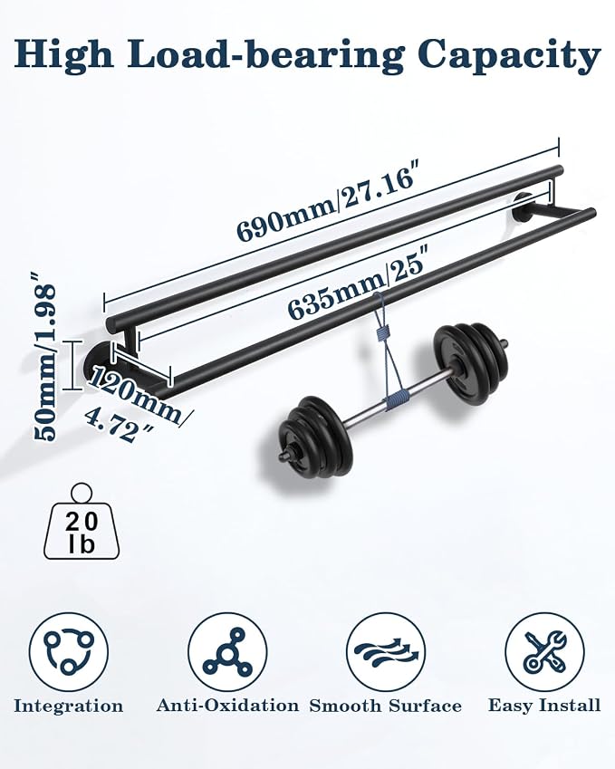 Alise Double Towel Bar Black,28" Towel Rack for Bathroom Wall Mounted | Bathroom Towel Rack SUS304 Stainless Steel Bathroom Towel Holder Quick Drying Hand Towel Holder Towel Bar for Walls